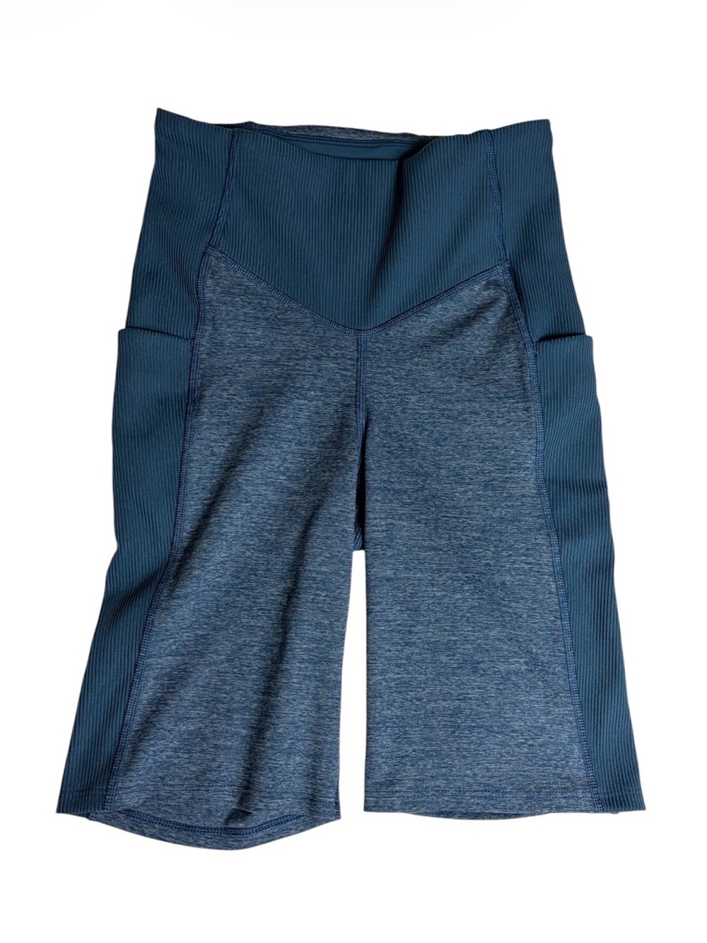 The North Face blue ribbed bike shorts with side pockets size S